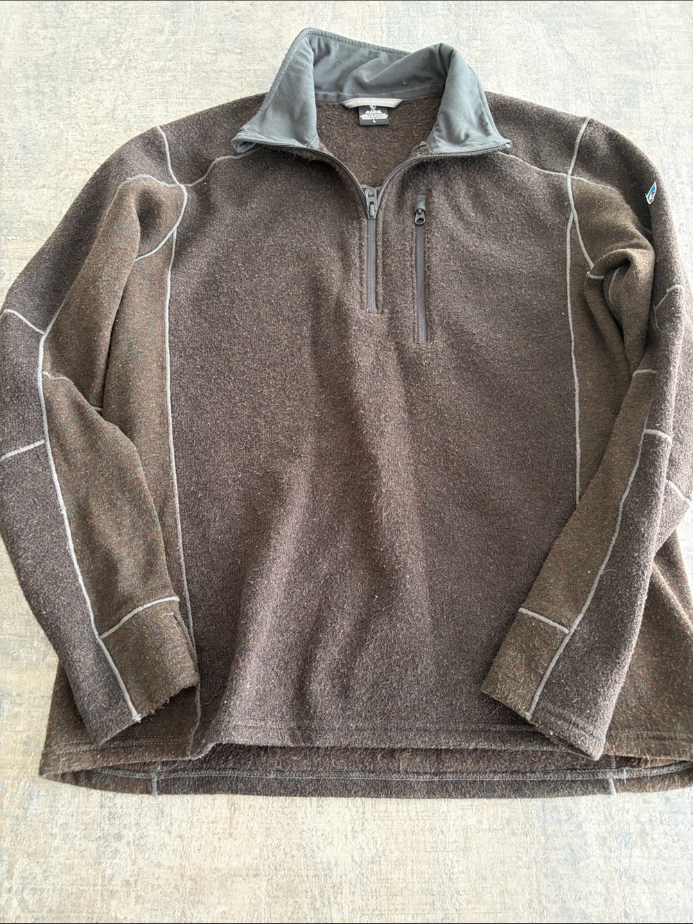 Men's Khul Brown Quarter-Zip Fleece Sweater. Size L